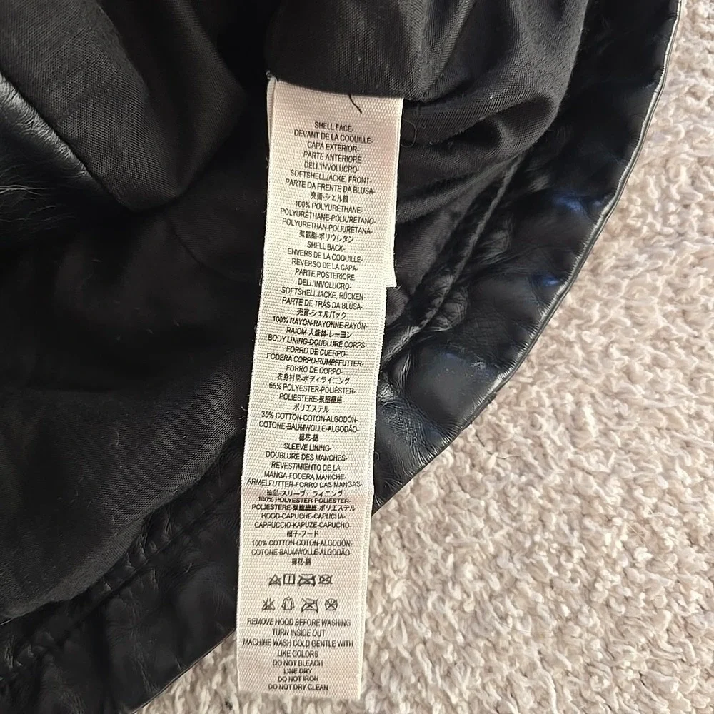 Free‎ People Soft Leather Jacket Moto Bomber Detachable Hood Black Size 4
